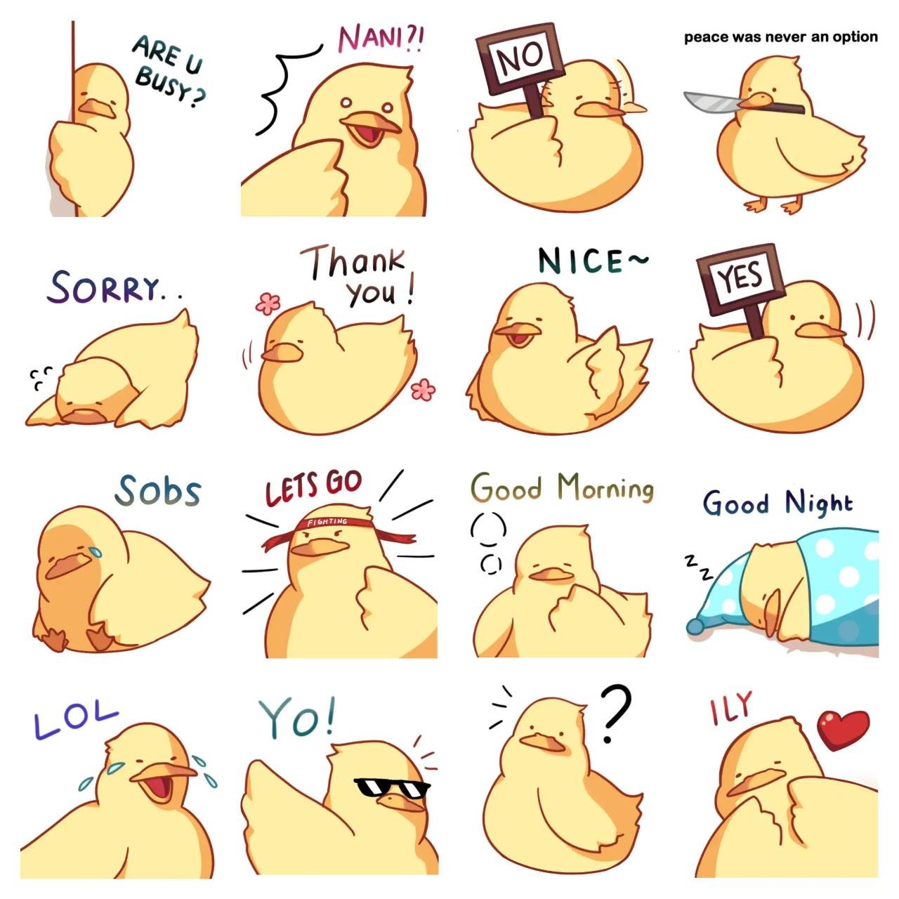 I am a duck Animation/Cartoon,Animals sticker pack for Whatsapp, Telegram, Signal, and others chatting and message apps