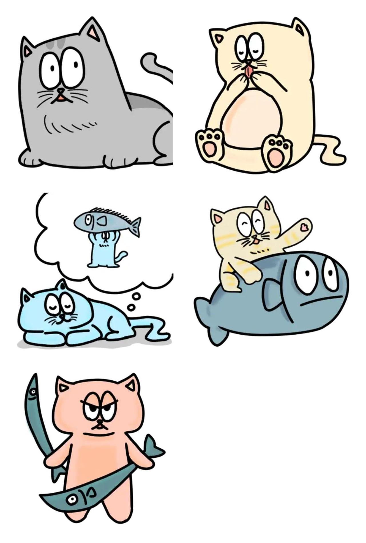 five cats Animals,Colors sticker pack for Whatsapp, Telegram, Signal, and others chatting and message apps