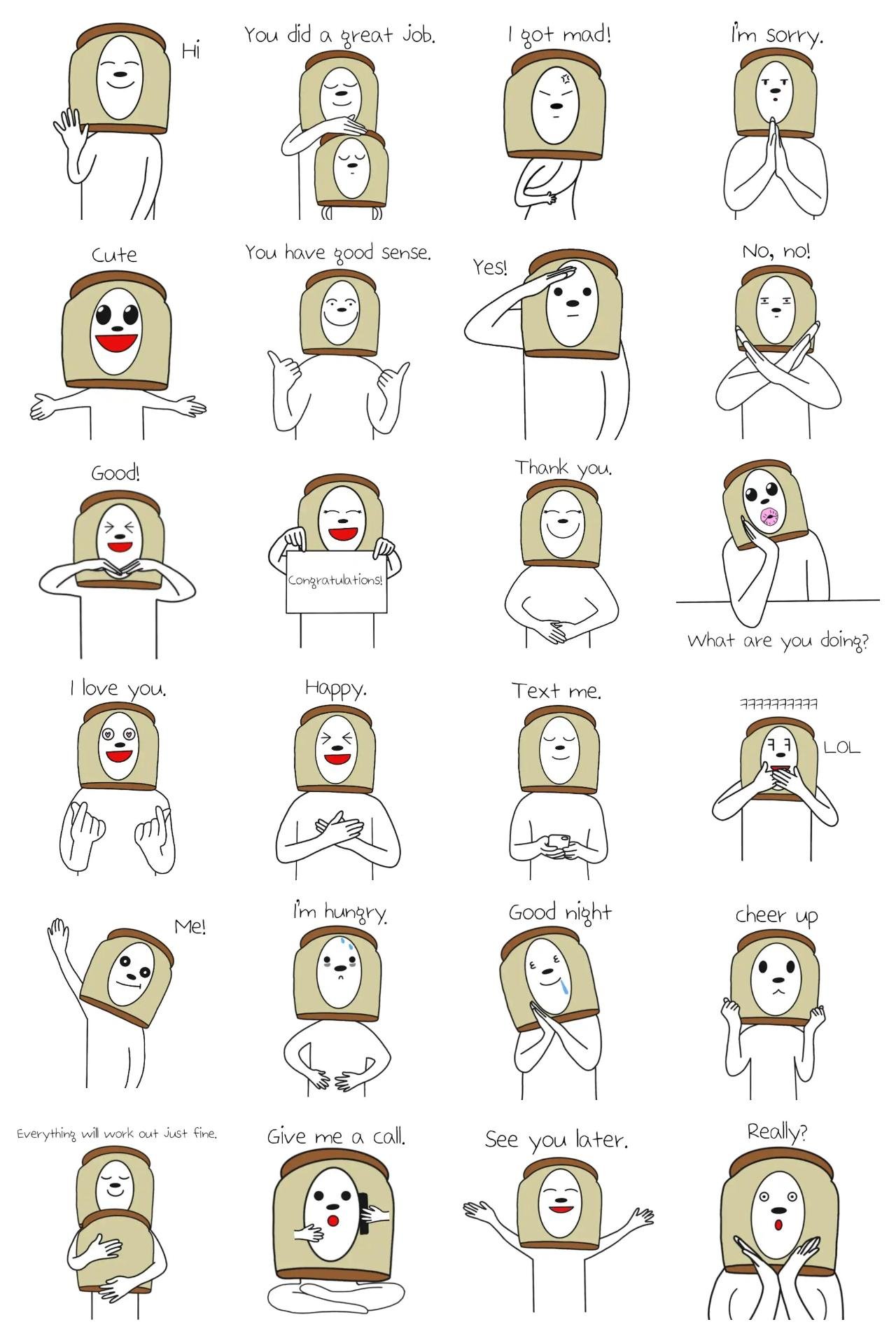 I am bread Animation/Cartoon,Food/Drink sticker pack for Whatsapp, Telegram, Signal, and others chatting and message apps