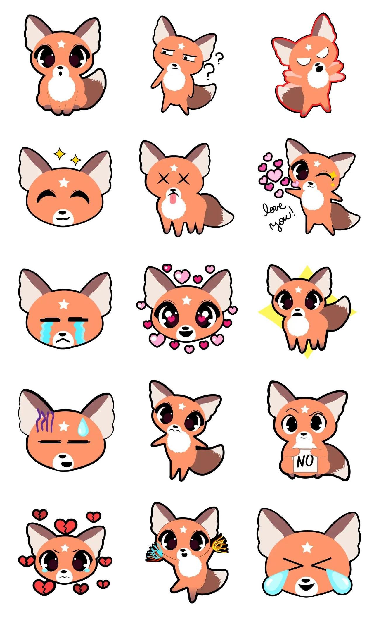 Cute Fox Animation/Cartoon,Animals,emotion,Actions/Situations,Phrases,Romance,Weather/Nature sticker pack for Whatsapp, Telegram, Signal, and others chatting and message apps