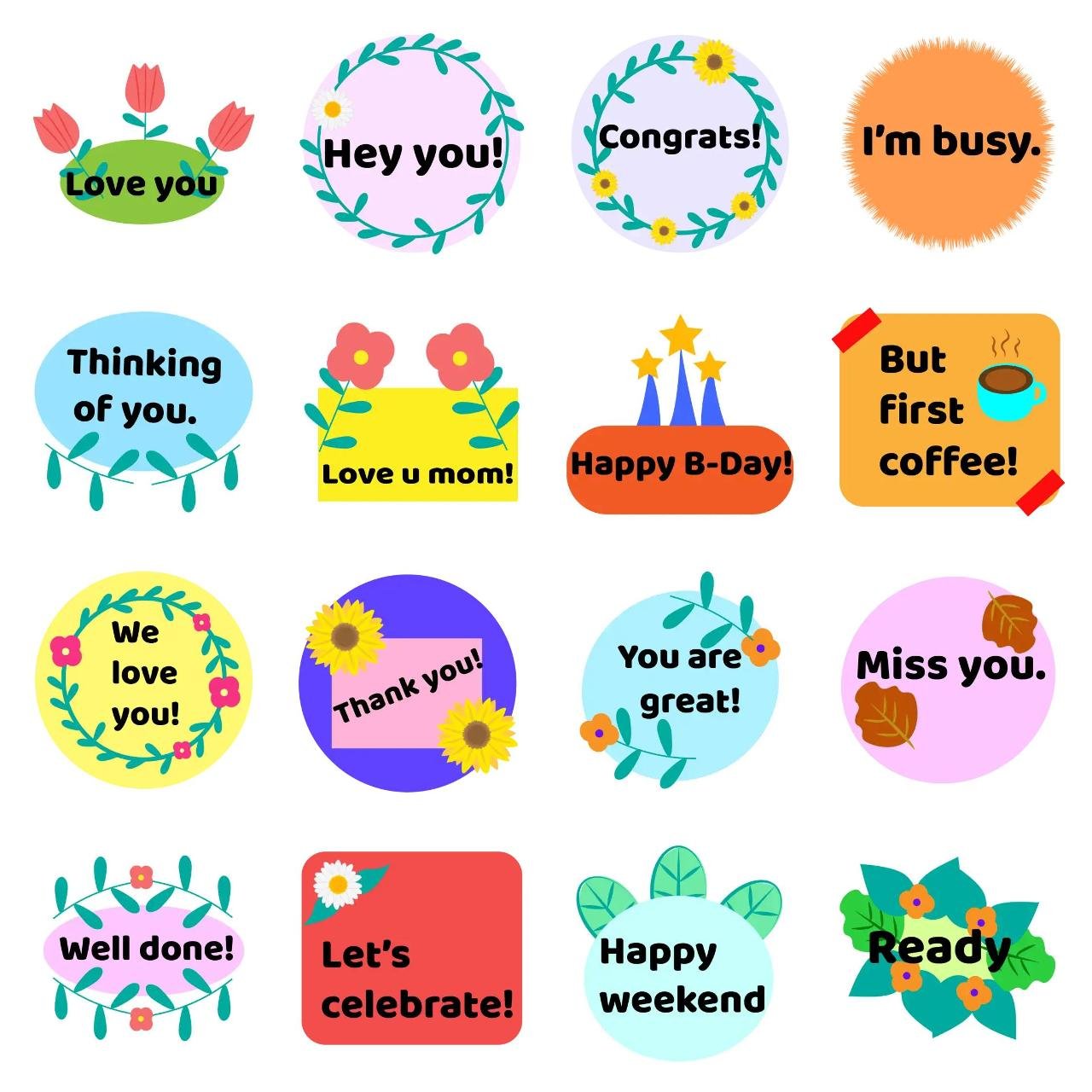 Cute phrases 3 Animation/Cartoon,Romance,Phrases,People,emotion sticker pack for Whatsapp, Telegram, Signal, and others chatting and message apps