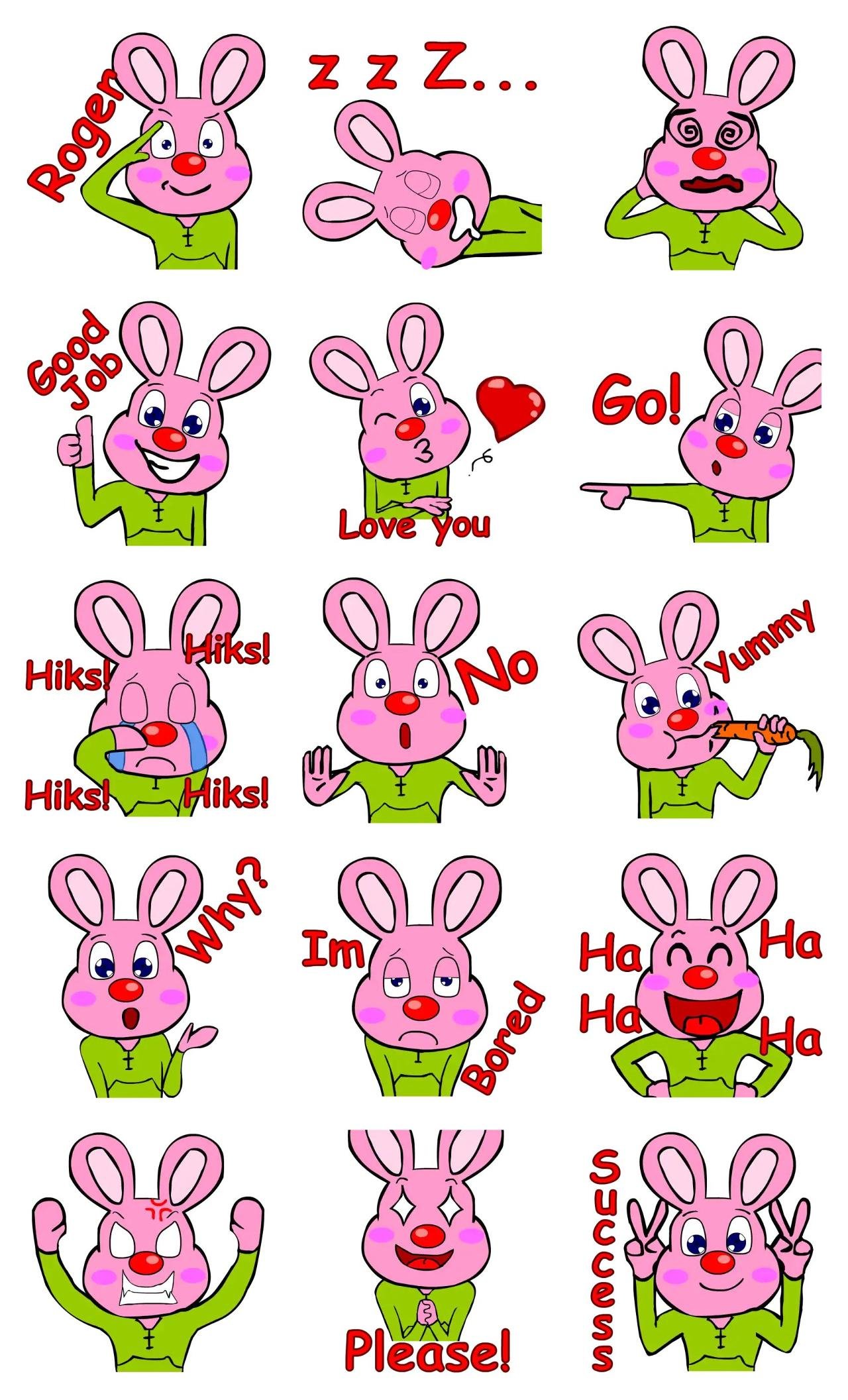 Carlo Rabbit Animation/Cartoon,Animals,emotion sticker pack for Whatsapp, Telegram, Signal, and others chatting and message apps