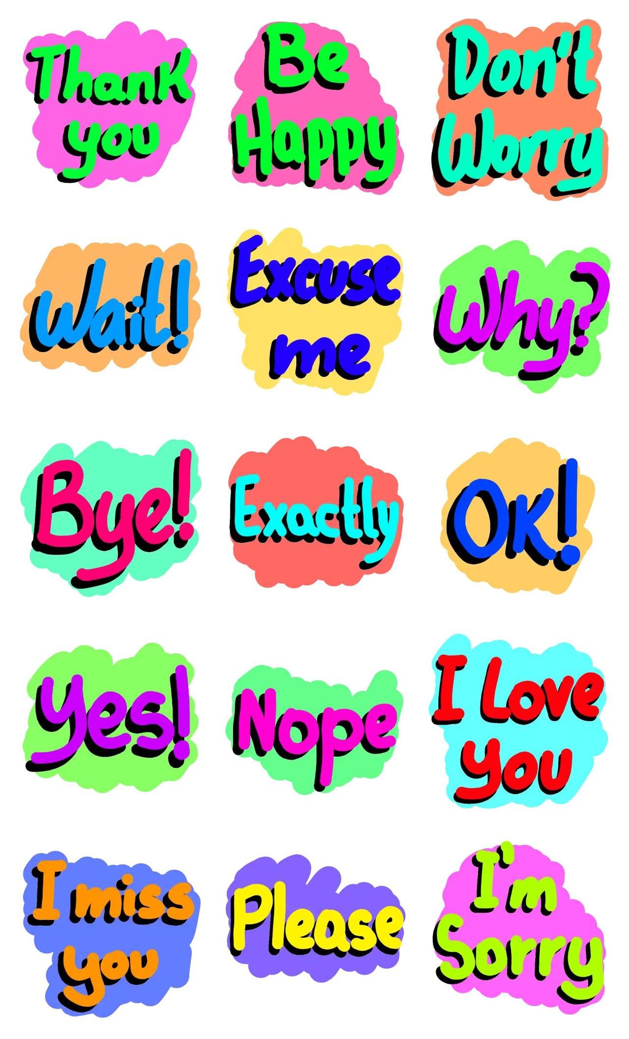 Chat clouds People,Phrases,Romance,Etc,Actions/Situations,Culture,Colors,emotion sticker pack for Whatsapp, Telegram, Signal, and others chatting and message apps