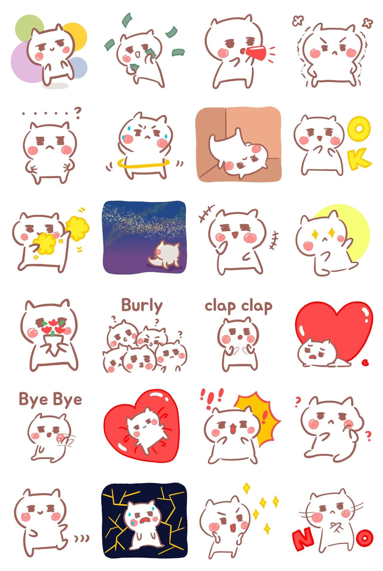 Cute cat blanc Animals,Animation/Cartoon,Actions/Situations,Romance,emotion,,Imaginations sticker pack for Whatsapp, Telegram, Signal, and others chatting and message apps