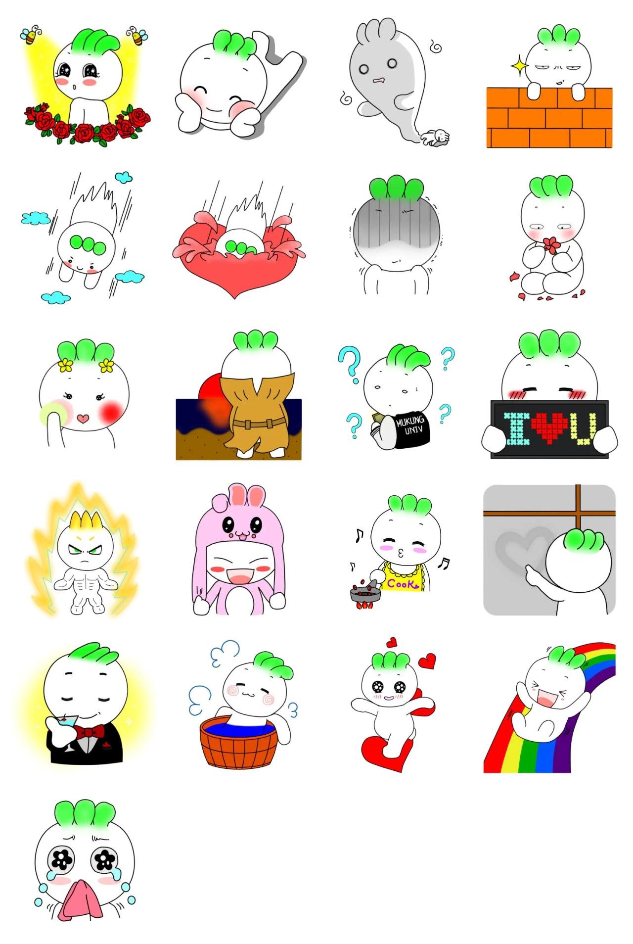 The cutest radish - MuKung Animation/Cartoon,emotion sticker pack for Whatsapp, Telegram, Signal, and others chatting and message apps