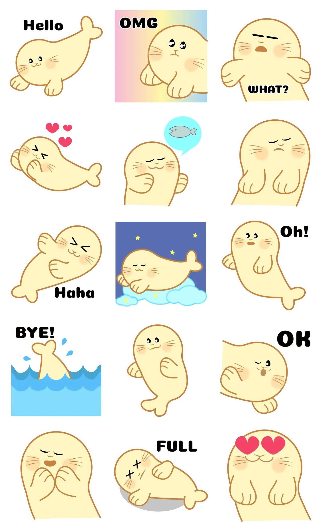 little seal Animation/Cartoon,Animals,Food/Drink,Romance,Phrases,Foods,Weather/Nature,emotion sticker pack for Whatsapp, Telegram, Signal, and others chatting and message apps