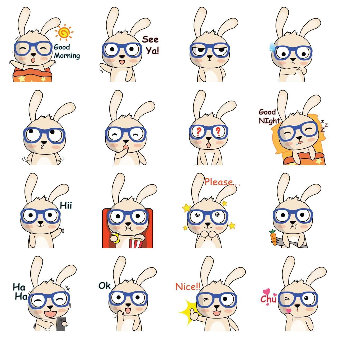 Spexy Bunny Animation/Cartoon sticker pack for Whatsapp, Telegram, Signal, and others chatting and message apps