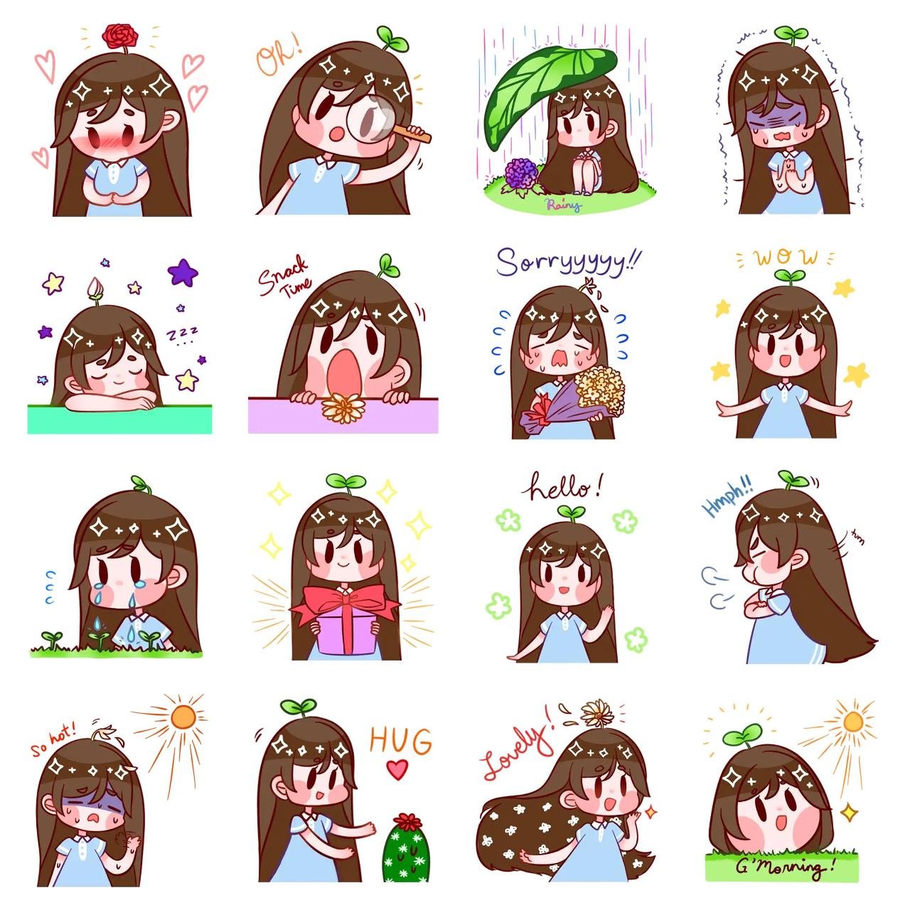 sprout girl Animation/Cartoon sticker pack for Whatsapp, Telegram, Signal, and others chatting and message apps