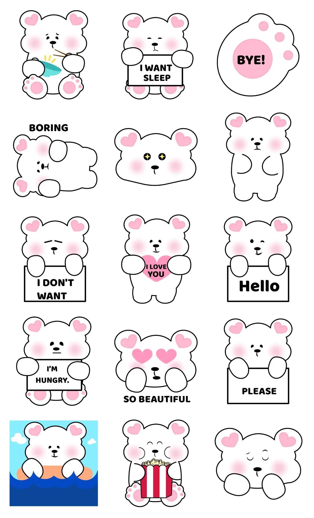 Polar Bear Animation/Cartoon,Animals,Food/Drink,Etc,Romance,Phrases,Actions/Situations,emotion sticker pack for Whatsapp, Telegram, Signal, and others chatting and message apps