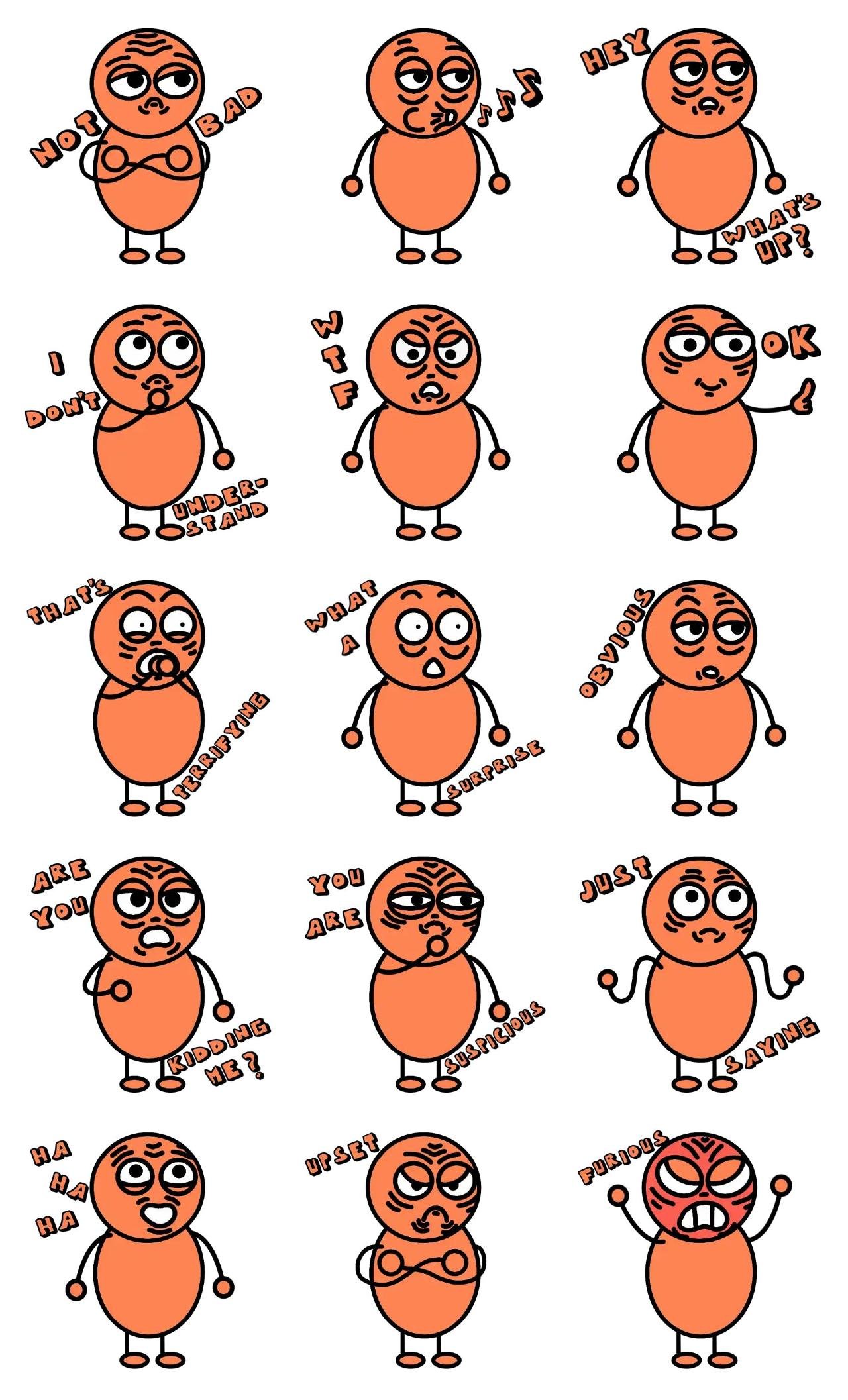 Weird Man Animation/Cartoon,Gag,People,Phrases,Actions/Situations,Colors,emotion sticker pack for Whatsapp, Telegram, Signal, and others chatting and message apps