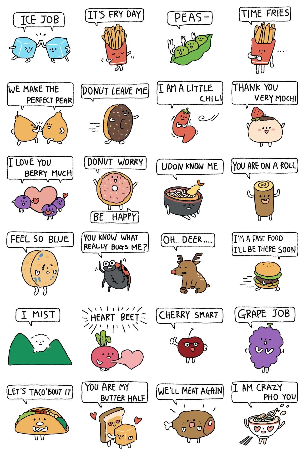 Pun stickers Animation/Cartoon,Objects,Plants,Animals,Fruits/Veges,emotion sticker pack for Whatsapp, Telegram, Signal, and others chatting and message apps