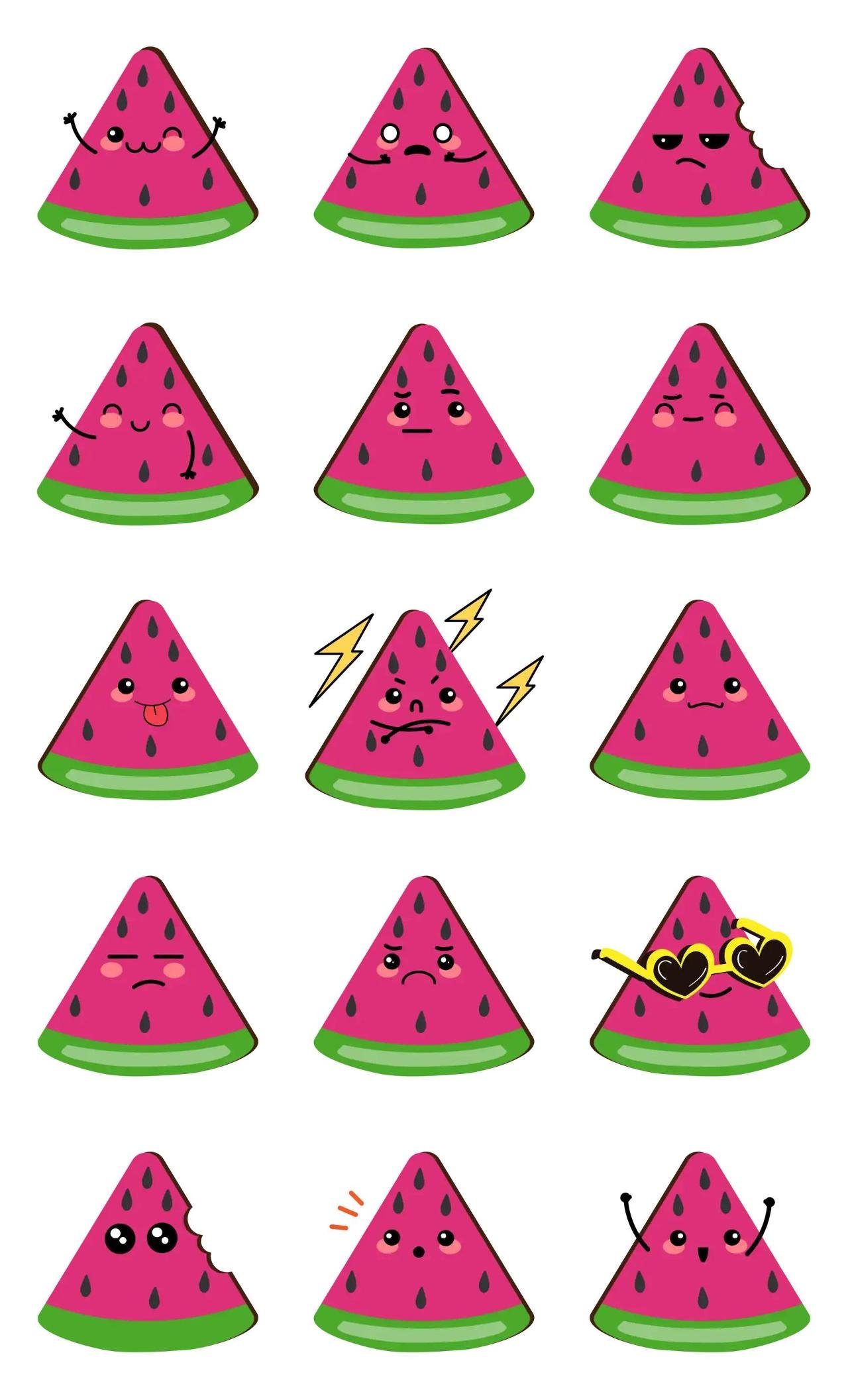 Sweet Watermelon Animation/Cartoon,Food/Drink,Etc,Foods,Actions/Situations,Colors,Fruits/Veges,Weather/Nature,emotion sticker pack for Whatsapp, Telegram, Signal, and others chatting and message apps