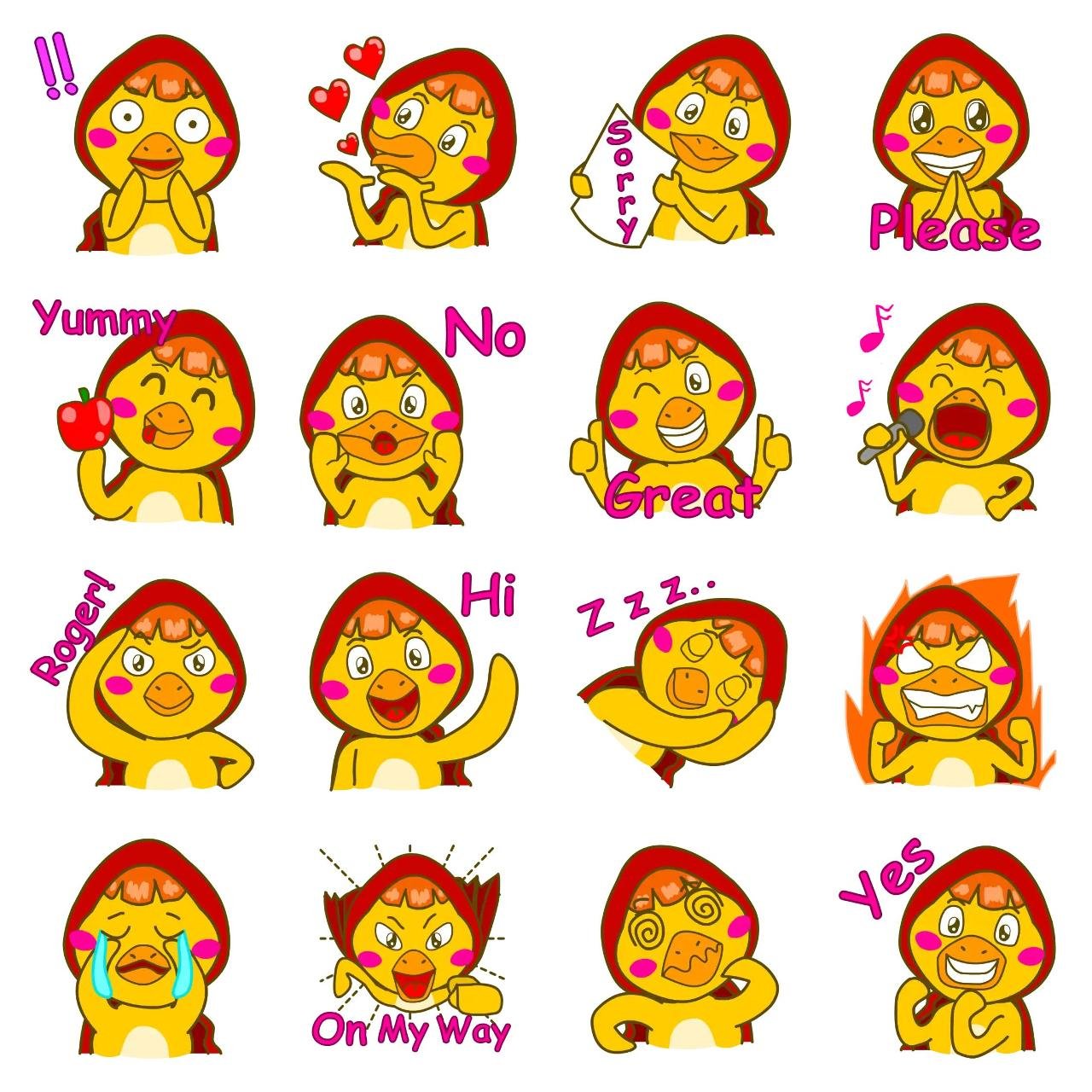 Red riding duck Animation/Cartoon,Animals,emotion sticker pack for Whatsapp, Telegram, Signal, and others chatting and message apps