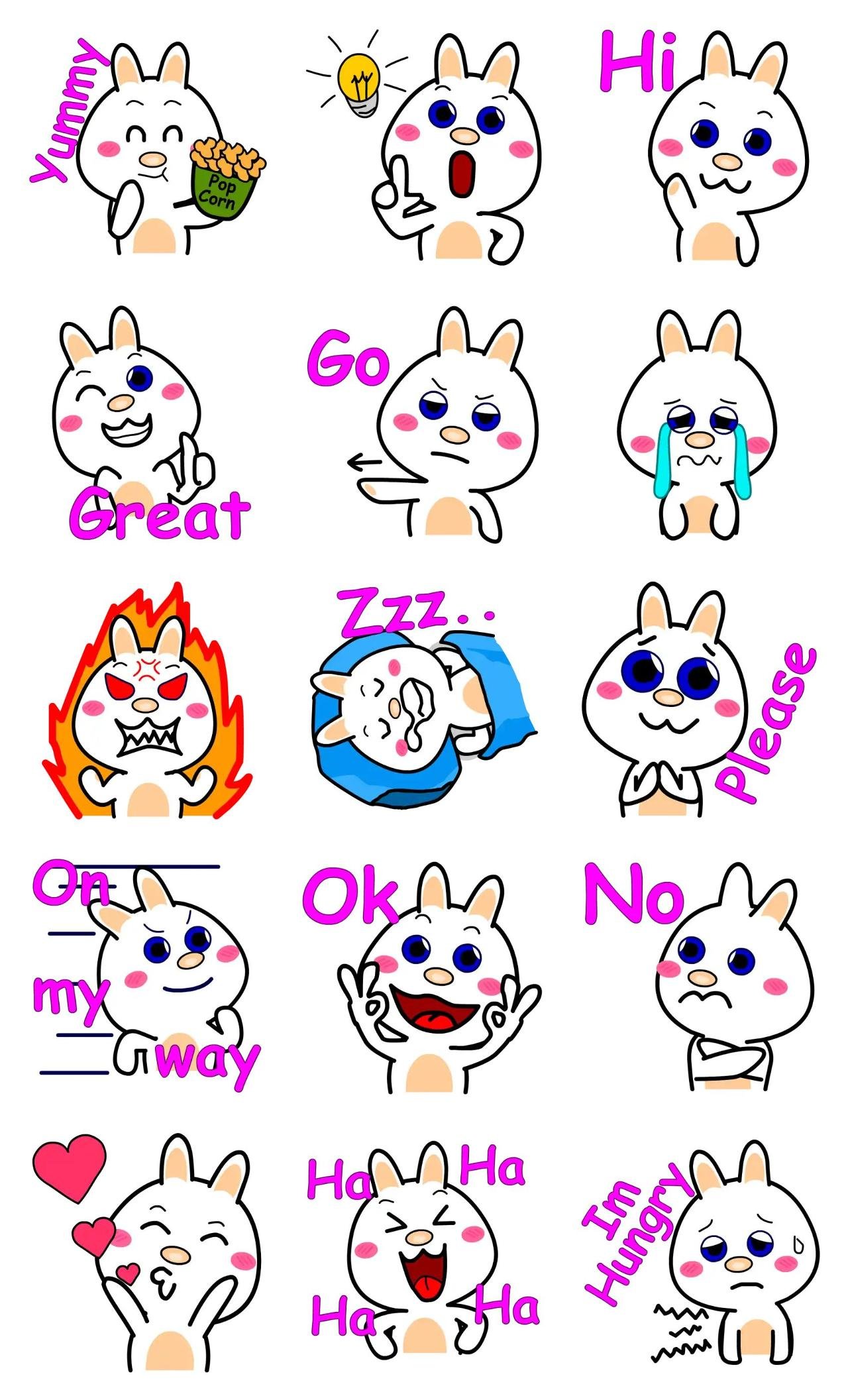 Ariel rabbit Animation/Cartoon,Animals,emotion sticker pack for Whatsapp, Telegram, Signal, and others chatting and message apps