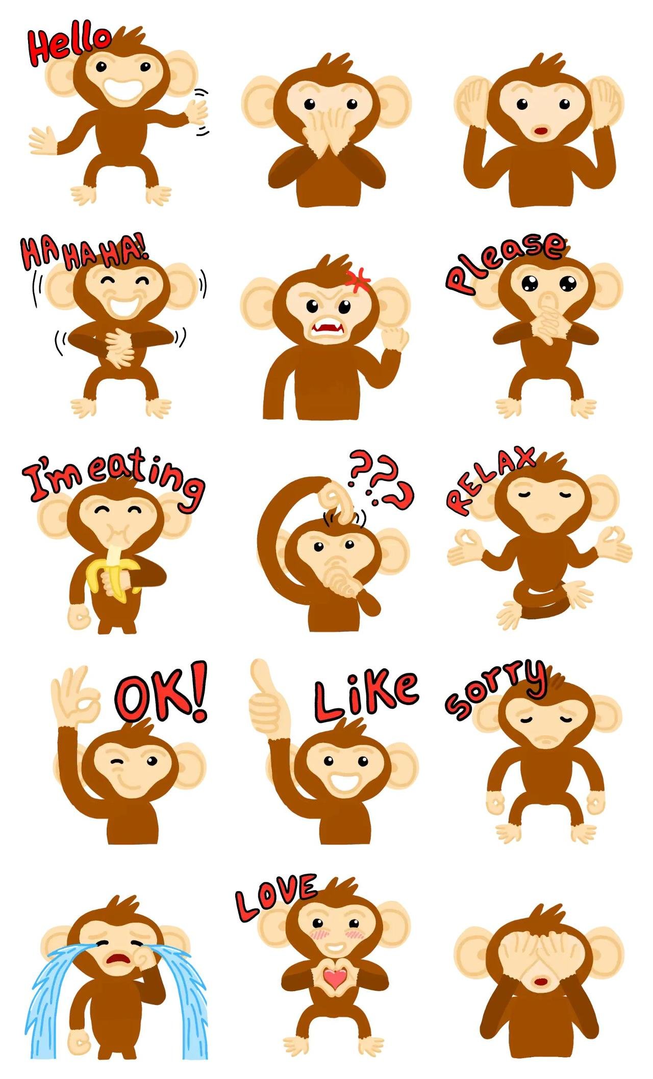 Cool Monkey Animation/Cartoon,Animals,Food/Drink,Gag,Romance,Actions/Situations,Colors,emotion sticker pack for Whatsapp, Telegram, Signal, and others chatting and message apps