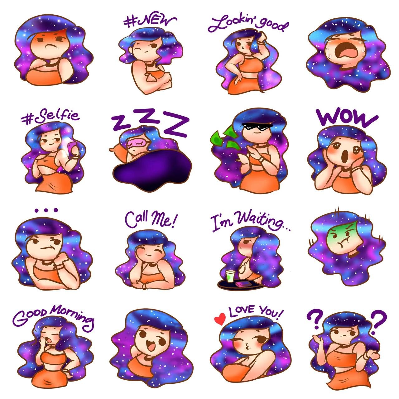 Miss Galaxy Animation/Cartoon sticker pack for Whatsapp, Telegram, Signal, and others chatting and message apps