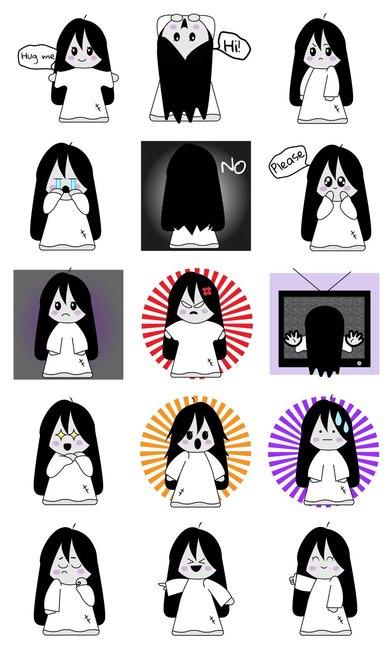 Ghost girl Animation/Cartoon,Halloween,People,Phrases,Gag,Etc,Sign,Actions/Situations,Imaginations,emotion,adjective sticker pack for Whatsapp, Telegram, Signal, and others chatting and message apps