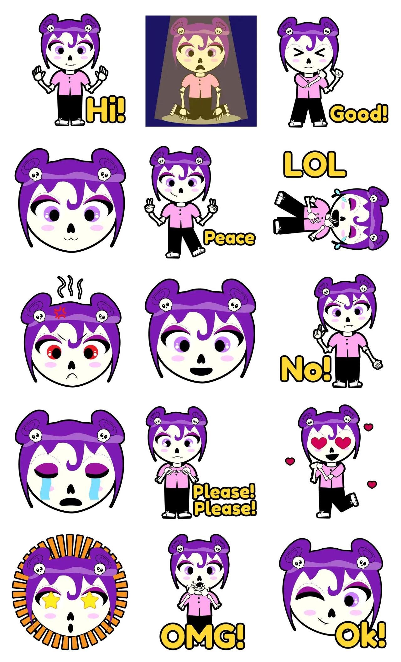 Millennial Skeleton Girl Animation/Cartoon,Gag,Romance,Phrases,Halloween,Culture,Etc sticker pack for Whatsapp, Telegram, Signal, and others chatting and message apps