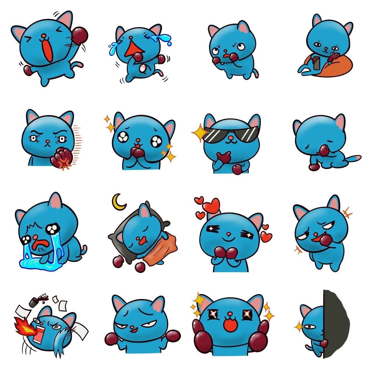 Bullu Boxing Cat Animation/Cartoon,Animals sticker pack for Whatsapp, Telegram, Signal, and others chatting and message apps