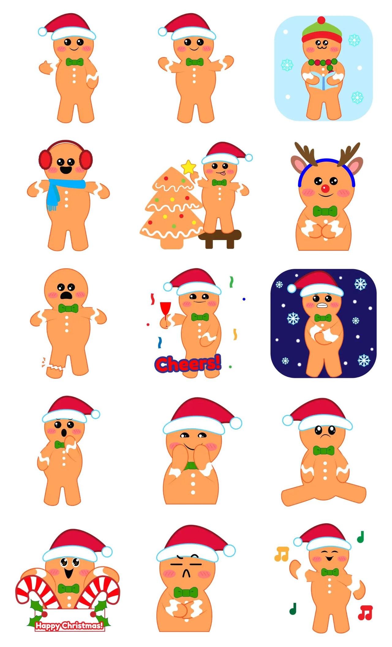 Gingerbread man Animation/Cartoon,Food/Drink,Gag,Objects,Phrases,People,Culture,Etc,Christmas,New year's day,Celebrity sticker pack for Whatsapp, Telegram, Signal, and others chatting and message apps