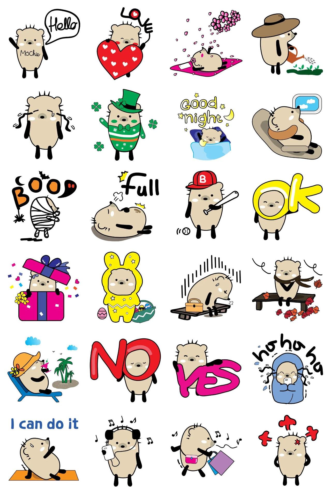 Hello Mochie Animation/Cartoon,Halloween,Vacation,Easter,Valentine,Anniversary,Birthday,Sports,Etc,Culture,Plants,Transporations,Weather/Nature sticker pack for Whatsapp, Telegram, Signal, and others chatting and message apps