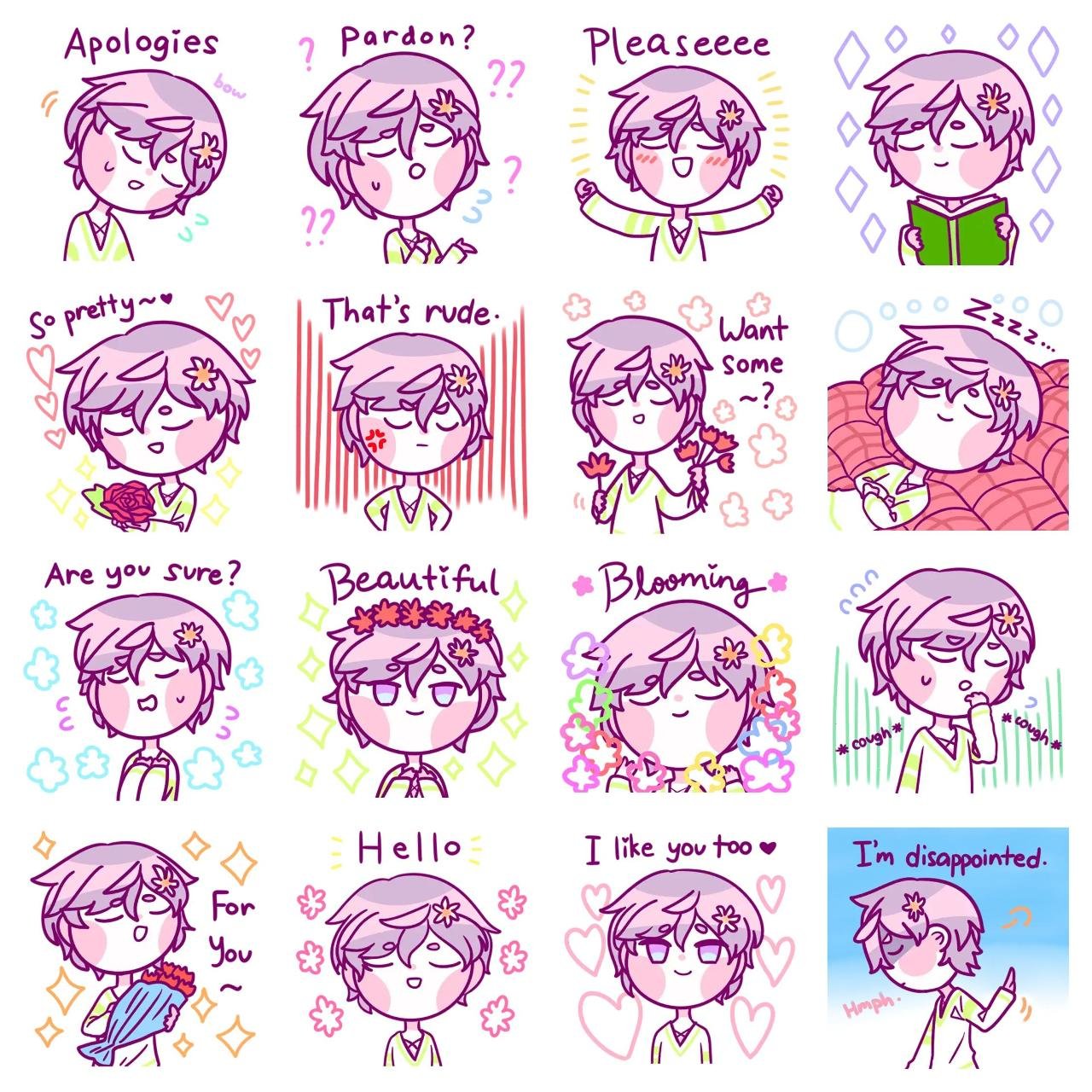 Floral Boy Animation/Cartoon sticker pack for Whatsapp, Telegram, Signal, and others chatting and message apps