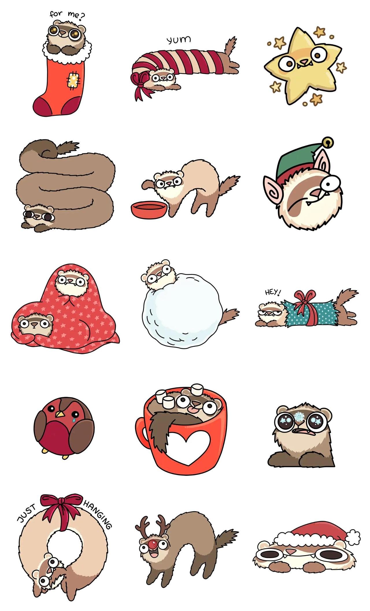 Ferry Xmas - Ferret Stickers Animation/Cartoon,Animals,Celebrity,Christmas,New year's day sticker pack for Whatsapp, Telegram, Signal, and others chatting and message apps