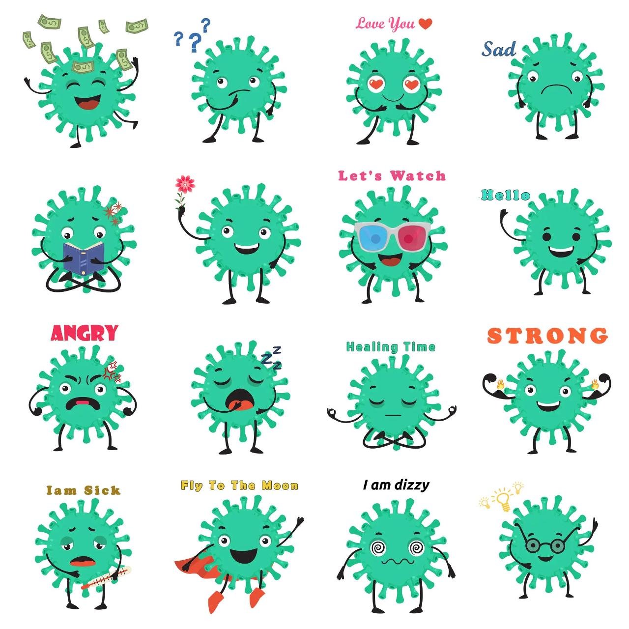 Cute Virus Animation/Cartoon sticker pack for Whatsapp, Telegram, Signal, and others chatting and message apps