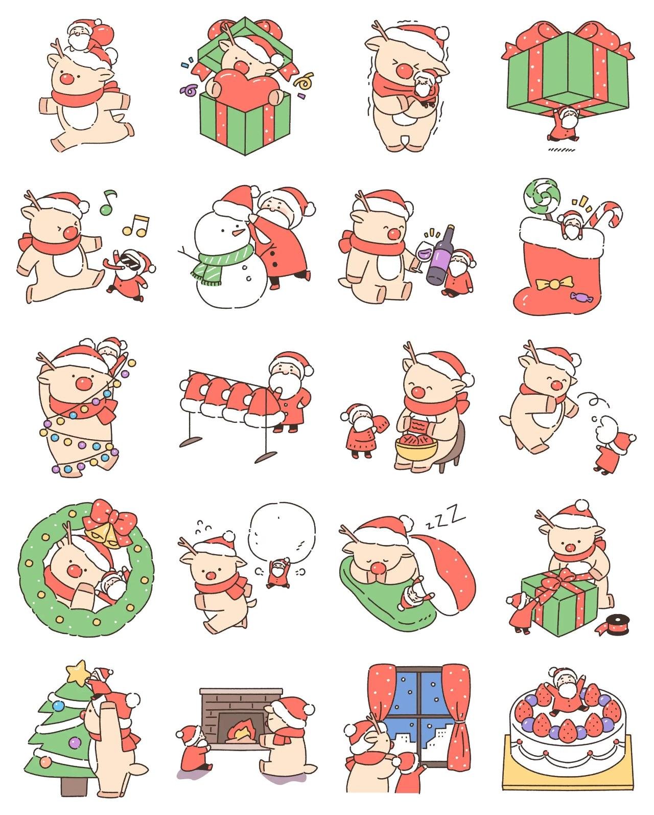 Cute Mini Santa and Rudolph Animals,Christmas,Weather/Nature sticker pack for Whatsapp, Telegram, Signal, and others chatting and message apps