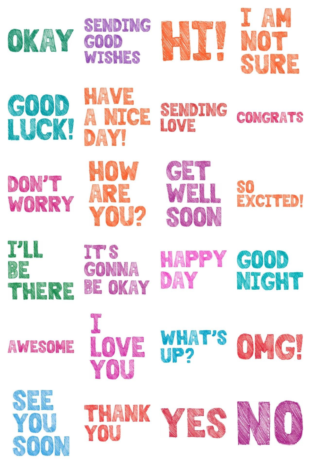 Text Messages Set 1 Phrases,People,Etc,Objects sticker pack for Whatsapp, Telegram, Signal, and others chatting and message apps