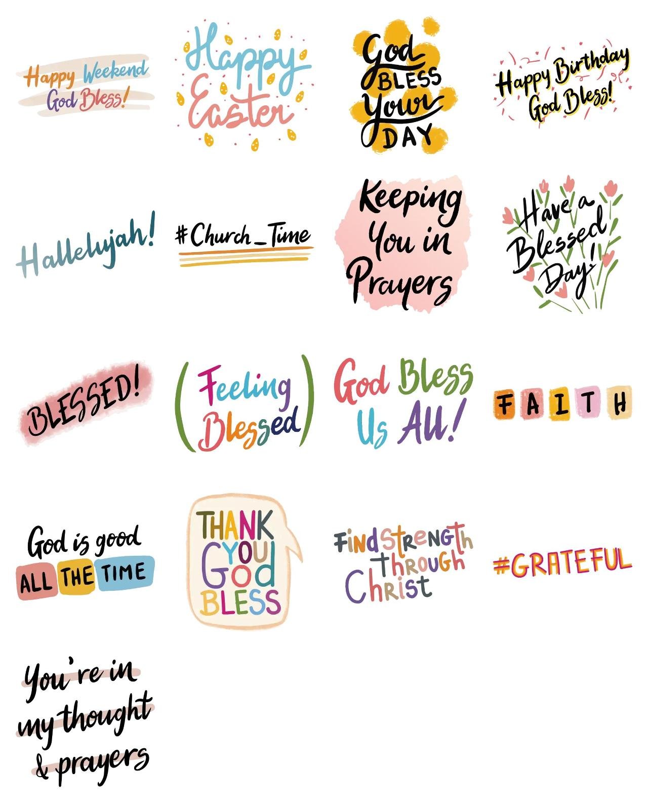 Religious Greetings Set 1 Phrases,Weather/Nature,Plants,Objects,Etc,Easter sticker pack for Whatsapp, Telegram, Signal, and others chatting and message apps