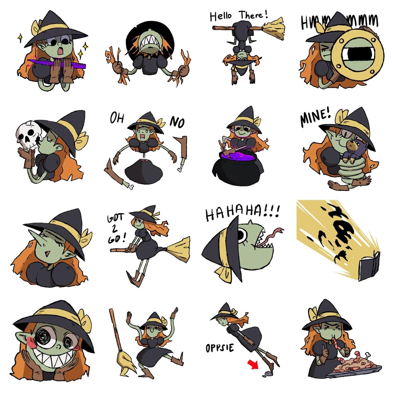 Kuku the witch Animation/Cartoon,Halloween sticker pack for Whatsapp, Telegram, Signal, and others chatting and message apps